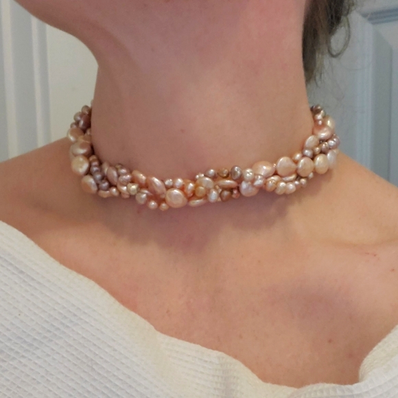 Pinky Mauve Bronze Golden Freshwater Pearl Opera Length Necklace - Picture 4 of 7